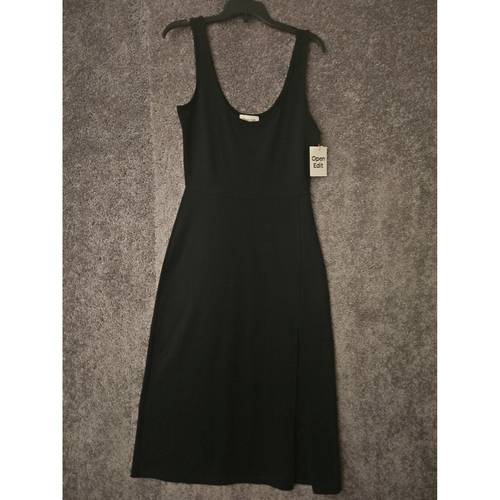 NWT Open Edit Womens Black Stretch Midi Tank Style Dress SMALL - Picture 1 of 6